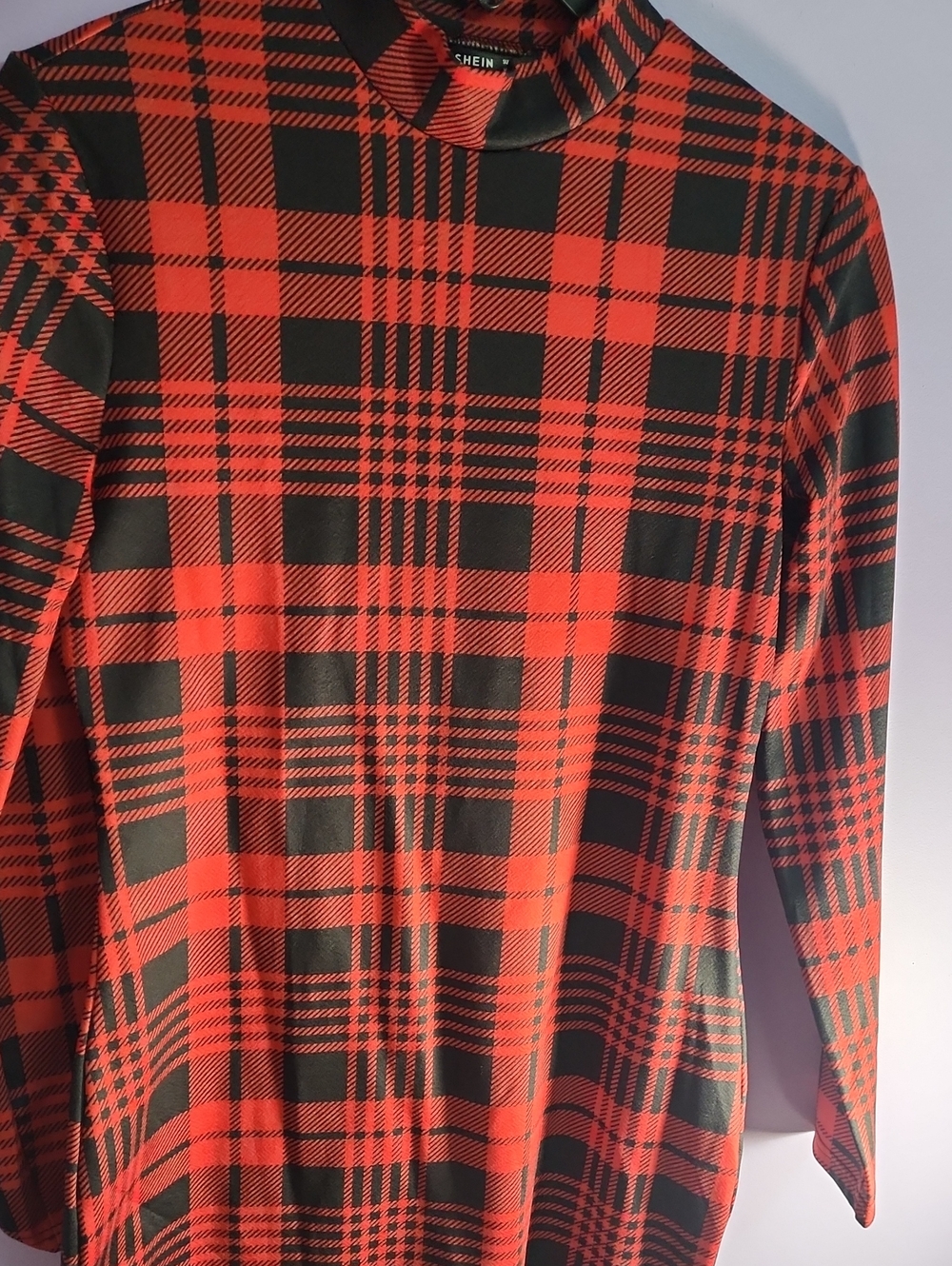 SHEIN Red and Black Plaid Long Sleeve Dress